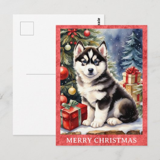 Siberische Husky Vrolijk Kerstfeest Schattigee Pup Briefkaart (Voorkant / Achterkant)