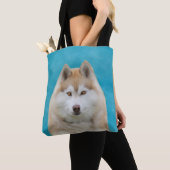 Siberische Husky Water Kleur Art Portret Tote Bag (Dichtbij)