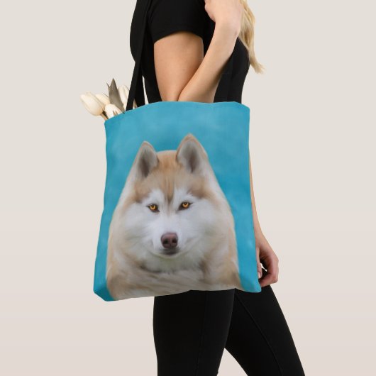 Siberische Husky Water Kleur Art Portret Tote Bag (Dichtbij)