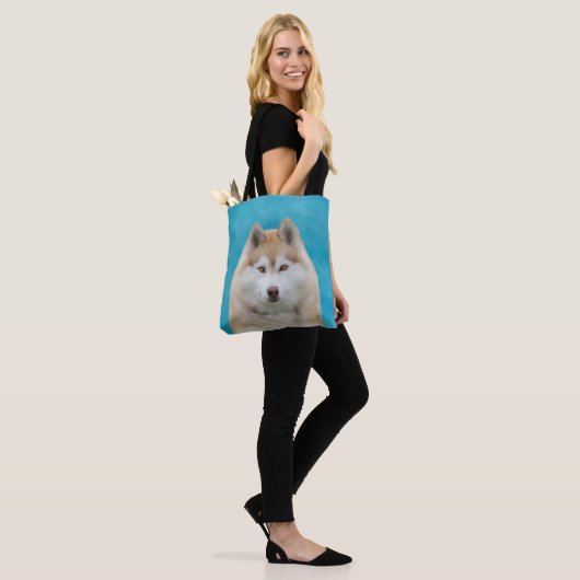 Siberische Husky Water Kleur Art Portret Tote Bag (Op model)