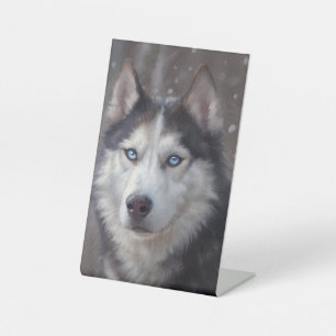 Siberische Husky Winter Reclamebord Met Voetstuk
