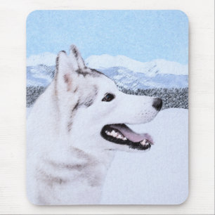 Siberische Husky (Zilver en Wit) Schilderij Hond K Muismat