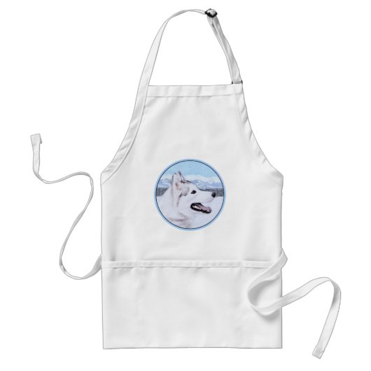 Siberische Husky (Zilver en Wit) Schilderij van ee Standaard Schort (Voorkant)