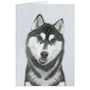 Siberische Husky (zwart en wit) schilderende hond