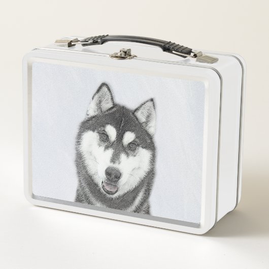 Siberische Husky (zwart en wit) schilderende hond  (Voorkant)