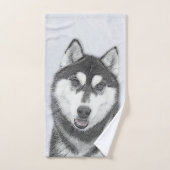 Siberische Husky (zwart en wit) schilderende hond Bad Handdoek (Handdoek)