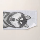 Siberische Husky (zwart en wit) schilderende hond  Bad Handdoek (Handdoek)