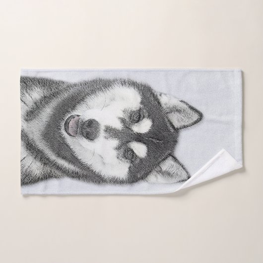 Siberische Husky (zwart en wit) schilderende hond  Bad Handdoek (Handdoek)