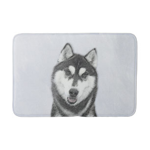 Siberische Husky (zwart en wit) schilderende hond  Badmat