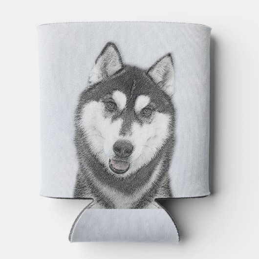 Siberische Husky (zwart en wit) schilderende hond Blikjeskoeler (Achterkant)