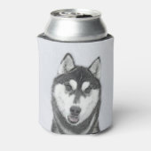 Siberische Husky (zwart en wit) schilderende hond  Blikjeskoeler (Blikje Achterkant)