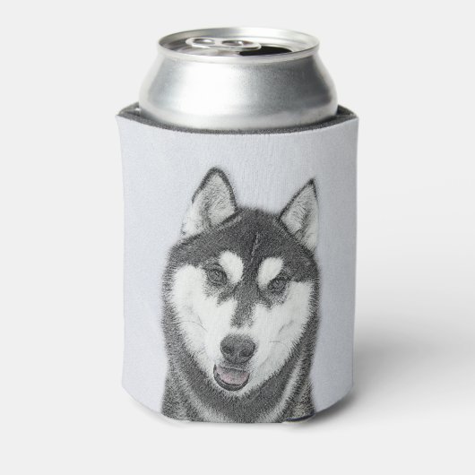 Siberische Husky (zwart en wit) schilderende hond  Blikjeskoeler (Blikje Achterkant)