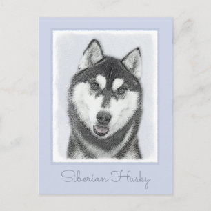 Siberische Husky (zwart en wit) schilderende hond  Briefkaart