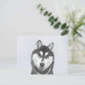 Siberische Husky (zwart en wit) schilderende hond Briefkaart (Staand voorkant)