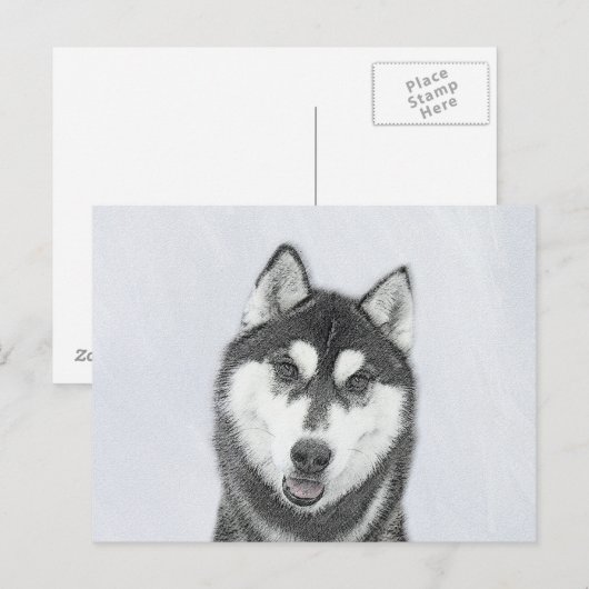 Siberische Husky (zwart en wit) schilderende hond Briefkaart (Voorkant / Achterkant)