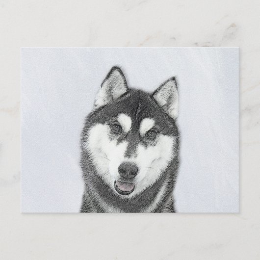 Siberische Husky (zwart en wit) schilderende hond Briefkaart (Voorkant)