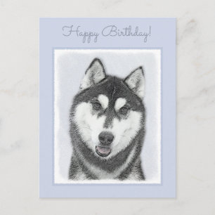 Siberische Husky (zwart en wit) schilderende hond  Briefkaart