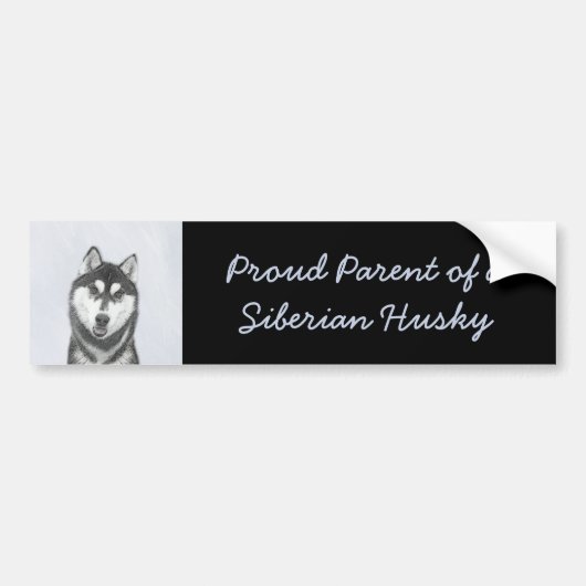 Siberische Husky (zwart en wit) schilderende hond  Bumpersticker (Voorkant)