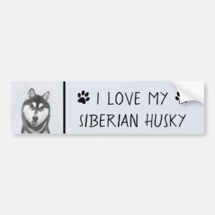 Siberische Husky (zwart en wit) schilderende hond Bumpersticker