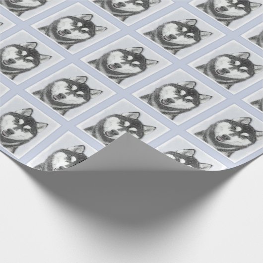 Siberische Husky (zwart en wit) schilderende hond  Cadeaupapier (Hoek)