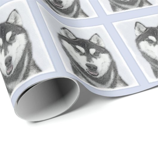 Siberische Husky (zwart en wit) schilderende hond  Cadeaupapier (Rol Hoek)