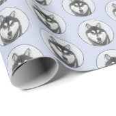 Siberische Husky (zwart en wit) schilderende hond Cadeaupapier (Rol Hoek)