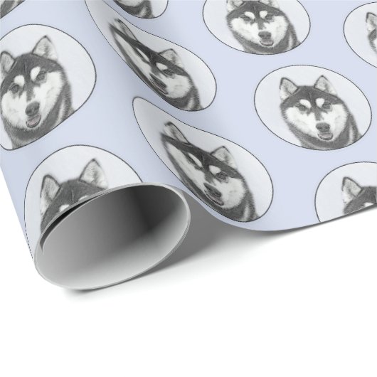 Siberische Husky (zwart en wit) schilderende hond  Cadeaupapier (Rol Hoek)