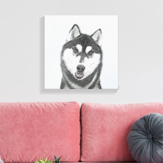 Siberische Husky (zwart en wit) schilderende hond Canvas Afdruk (Insitu (Woonkamer))