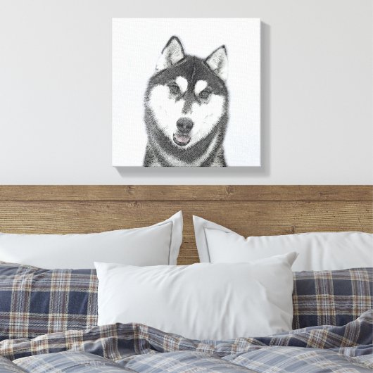 Siberische Husky (zwart en wit) schilderende hond Canvas Afdruk (Insitu (Slaapkamer))