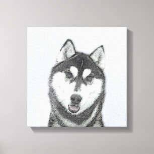 Siberische Husky (zwart en wit) schilderende hond  Canvas Afdruk