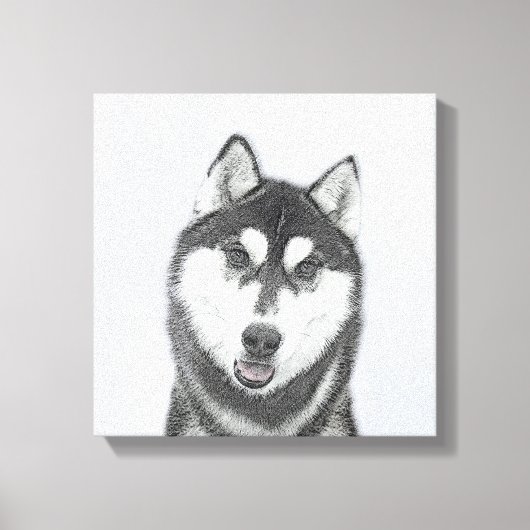 Siberische Husky (zwart en wit) schilderende hond Canvas Afdruk (Voorkant)