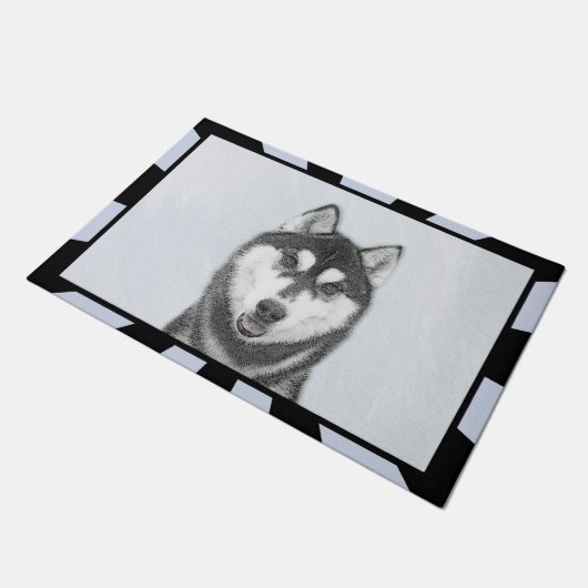 Siberische Husky (zwart en wit) schilderende hond Deurmat (Schuin)