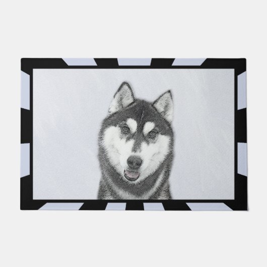 Siberische Husky (zwart en wit) schilderende hond  Deurmat (Voorkant)