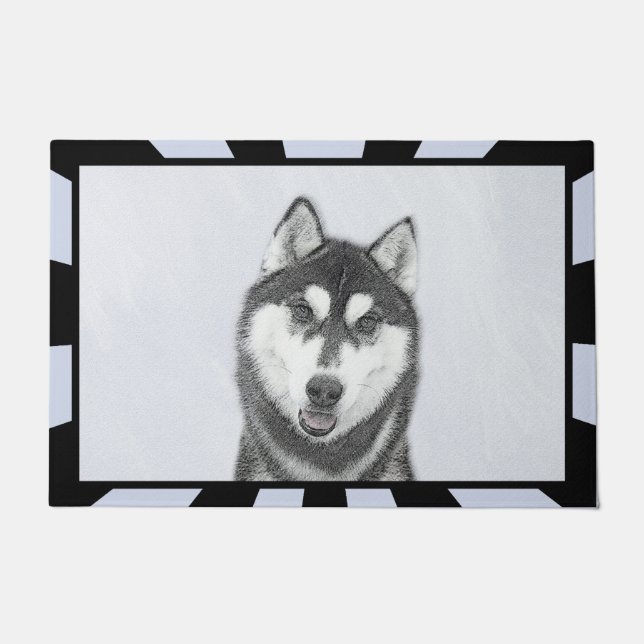Siberische Husky (zwart en wit) schilderende hond  Deurmat (Voorkant)