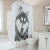 Siberische Husky (zwart en wit) schilderende hond  Douchegordijn (In situ)