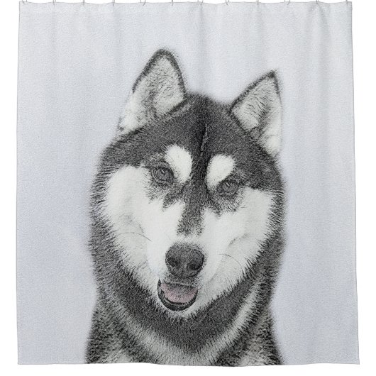 Siberische Husky (zwart en wit) schilderende hond  Douchegordijn (Voorkant)