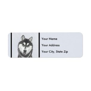 Siberische Husky (zwart en wit) schilderende hond  Etiket