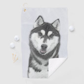 Siberische Husky (zwart en wit) schilderende hond  Golfhanddoek (Insitu)