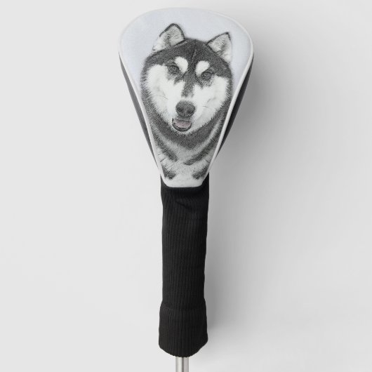 Siberische Husky (zwart en wit) schilderende hond  Golfheadcover (Voorkant)