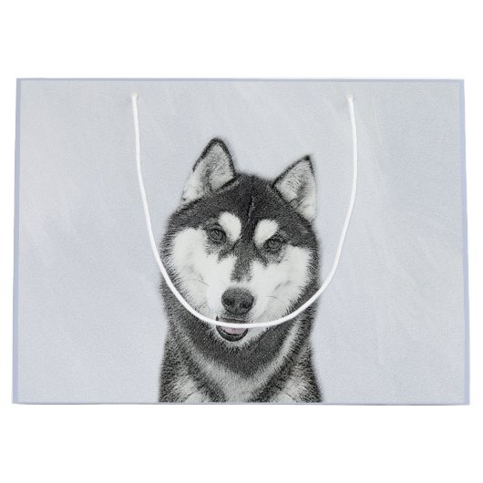 Siberische Husky (zwart en wit) schilderende hond  Groot Cadeauzakje (Voorkant)