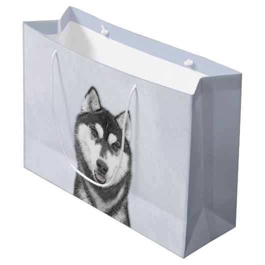 Siberische Husky (zwart en wit) schilderende hond  Groot Cadeauzakje (Voorkant Gekanteld)