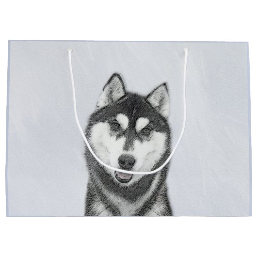 Siberische Husky (zwart en wit) schilderende hond  Groot Cadeauzakje (Achterkant)