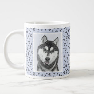 Siberische Husky (zwart en wit) schilderende hond  Grote Koffiekop