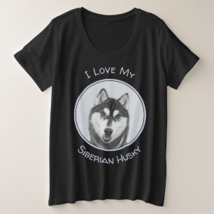 Siberische Husky (zwart en wit) schilderende hond  Grote Maat T-shirt