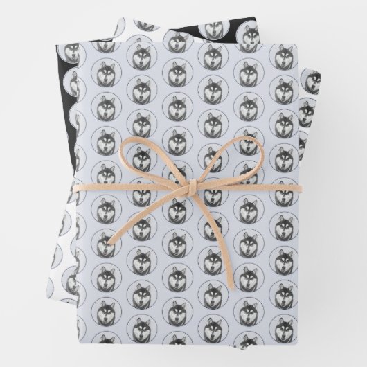 Siberische Husky (zwart en wit) schilderende hond  Inpakpapier Vel (In situ)