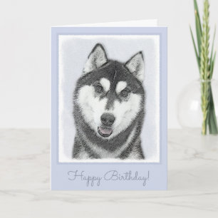 Siberische Husky (zwart en wit) schilderende hond  Kaart