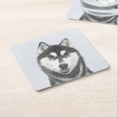 Siberische Husky (zwart en wit) schilderende hond  Kartonnen Onderzetters (Schuin)