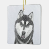 Siberische Husky (zwart en wit) schilderende hond  Keramisch Ornament (Links)