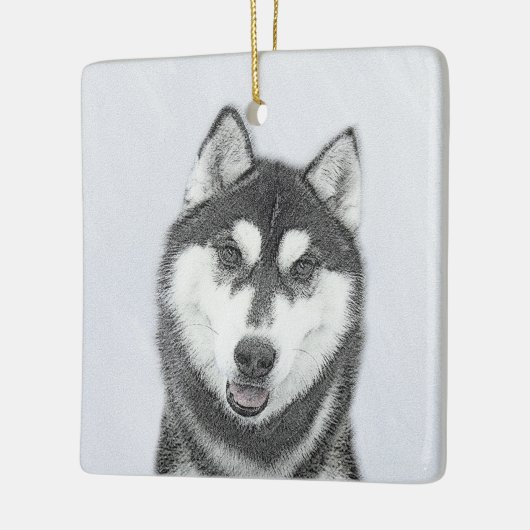 Siberische Husky (zwart en wit) schilderende hond Keramisch Ornament (Links)