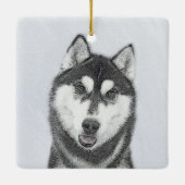 Siberische Husky (zwart en wit) schilderende hond  Keramisch Ornament (Achterkant)